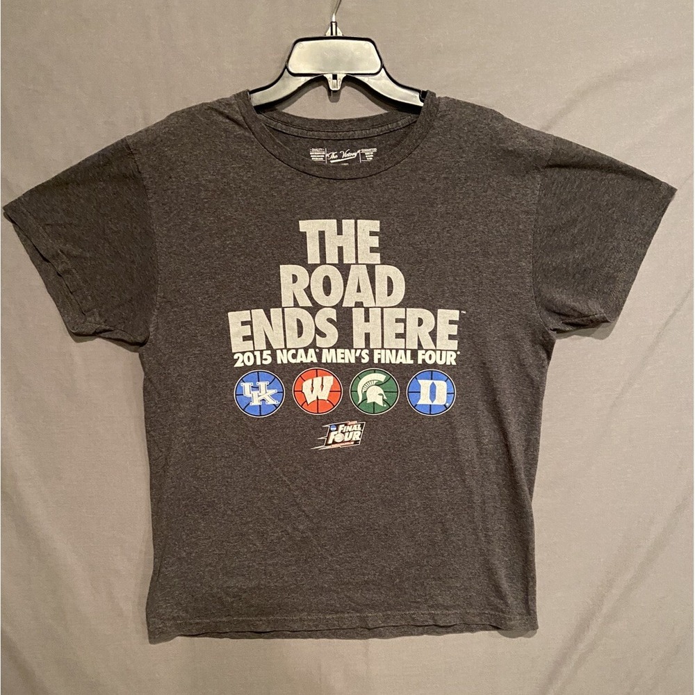 2015 NCAA Men's Final Four Basketball Graphic Tee Mens L Grey Distressed Shirt